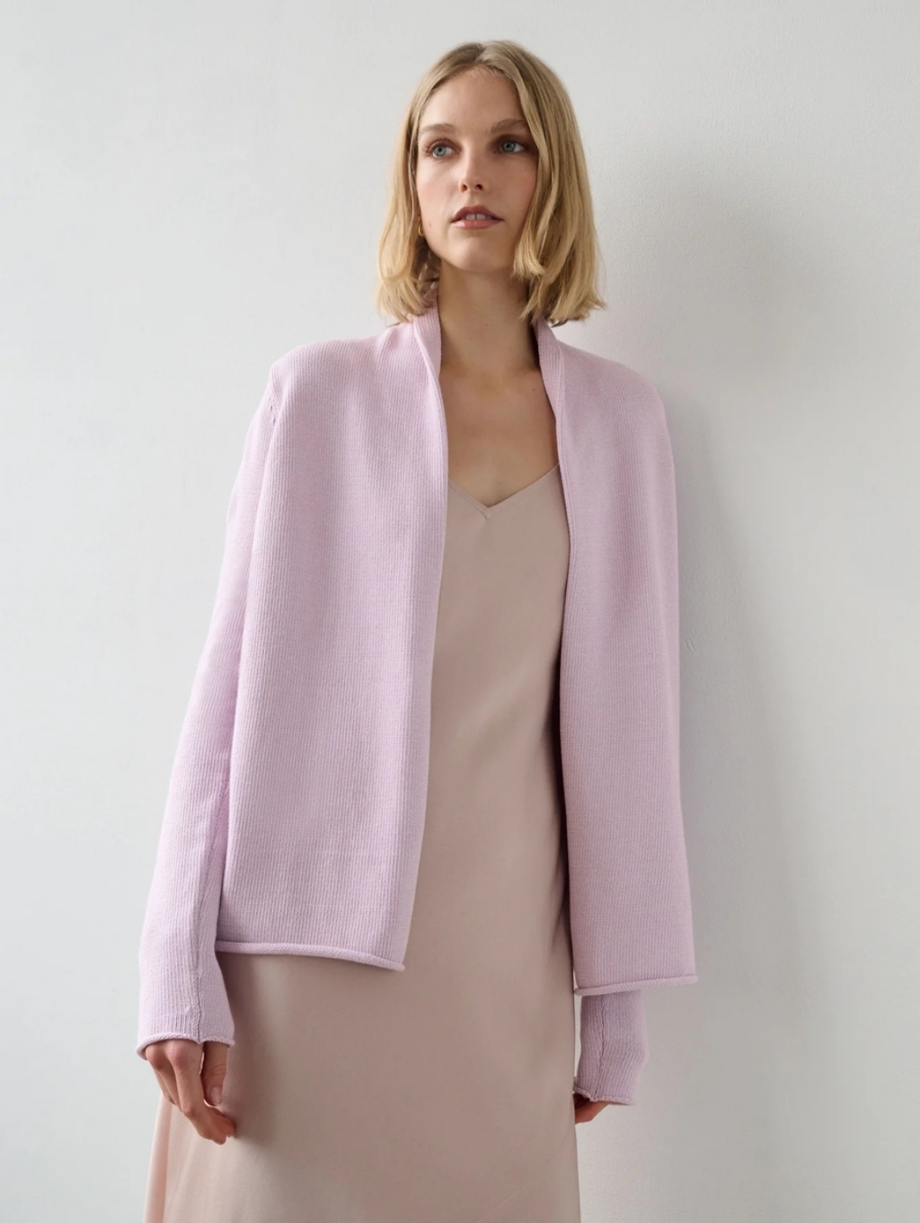 White + Warren Lavender Open Cardigan Sweater